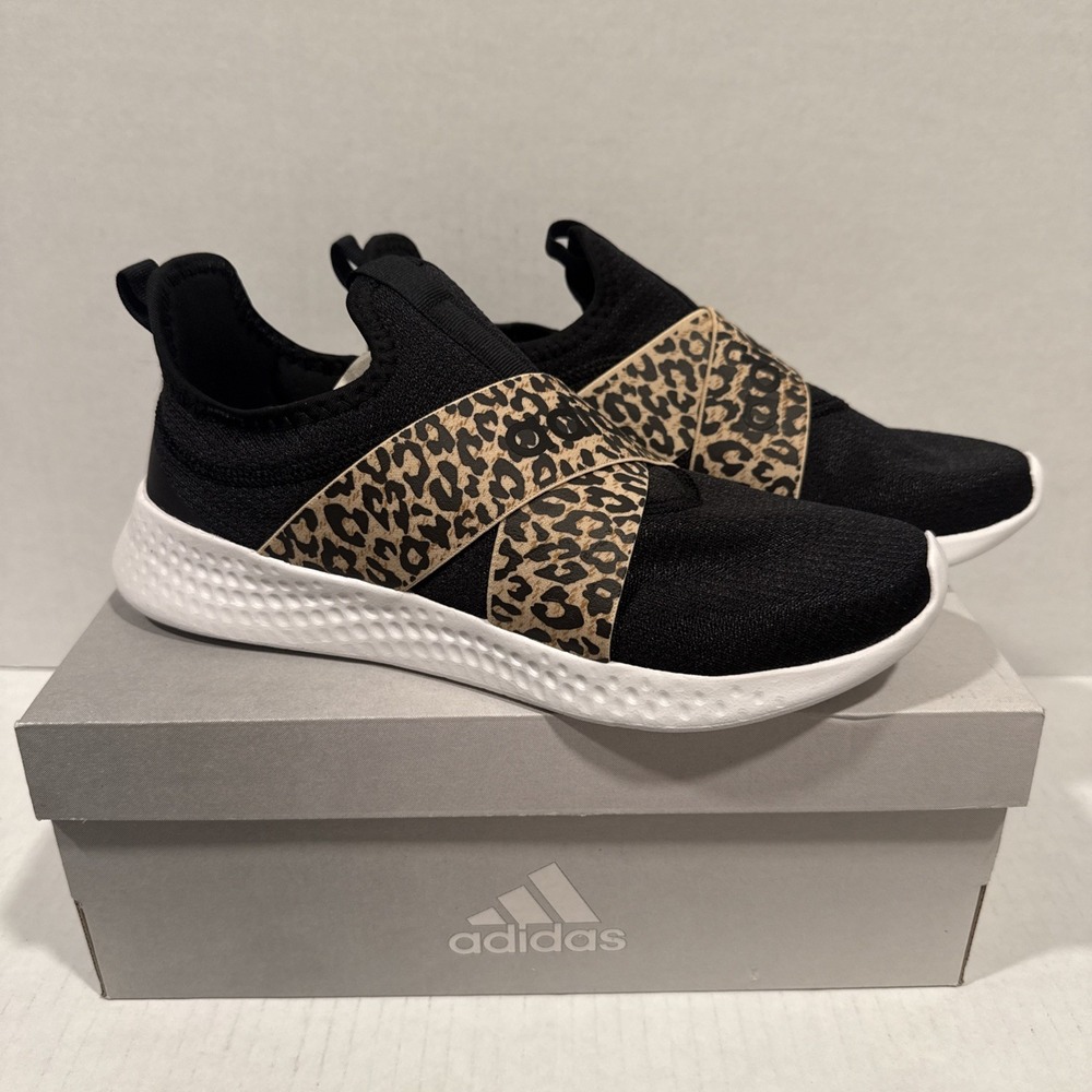 Adidas Puremotion Adapt Shoes Womens 9 Black Leopard Slip On Sneakers FY7233 NEW